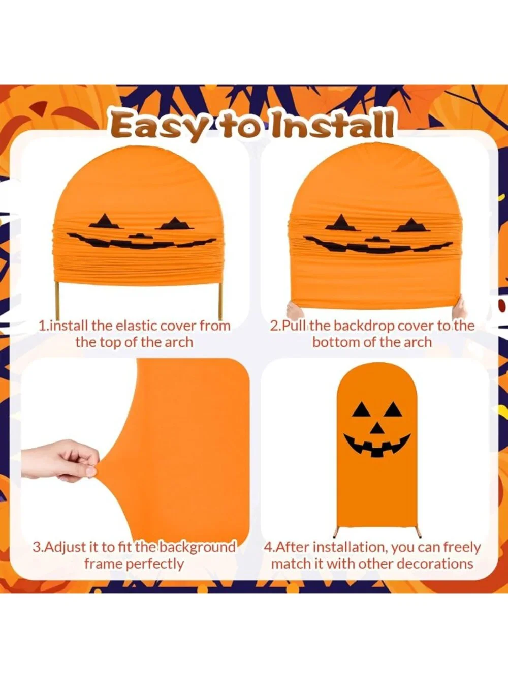 3-Piece Halloween Arch Backdrop Set - Pumpkin Design, 4ft, 5ft, 6ft Sizes